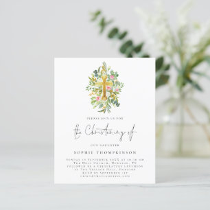 Papier Budget Eucalyptus Florals Cross Christening Invita