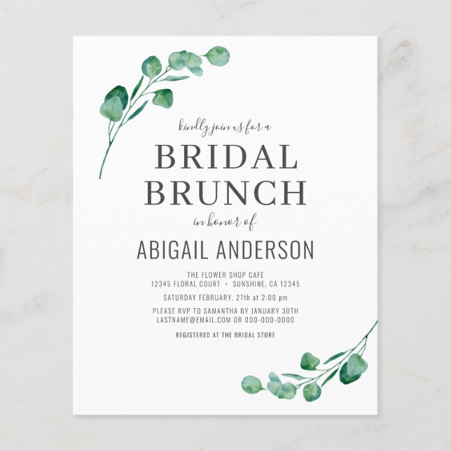 Papier Budget Eucalyptus Foliage Bridal Brunch Invitation (Devant)