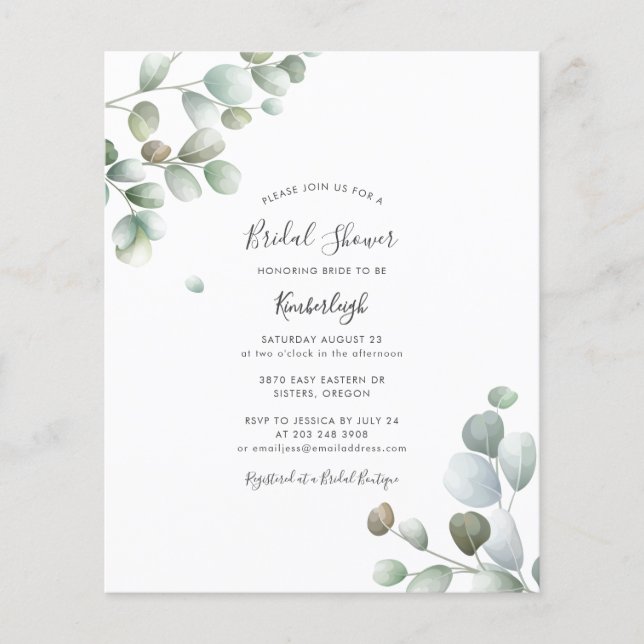 Papier Budget Eucalyptus Foliage Bridal Shower Invitation (Devant)