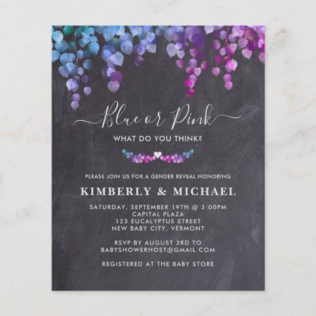 Papier Budget Eucalyptus Genre Révéler Bébé rose Bleu (Devant)