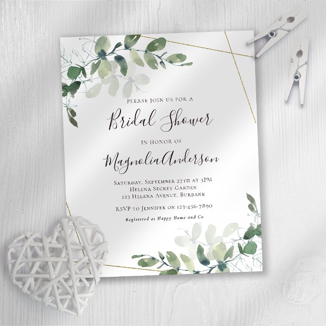 Papier Budget Eucalyptus Gold Bridal Shower Invitation (Créateur téléchargé)
