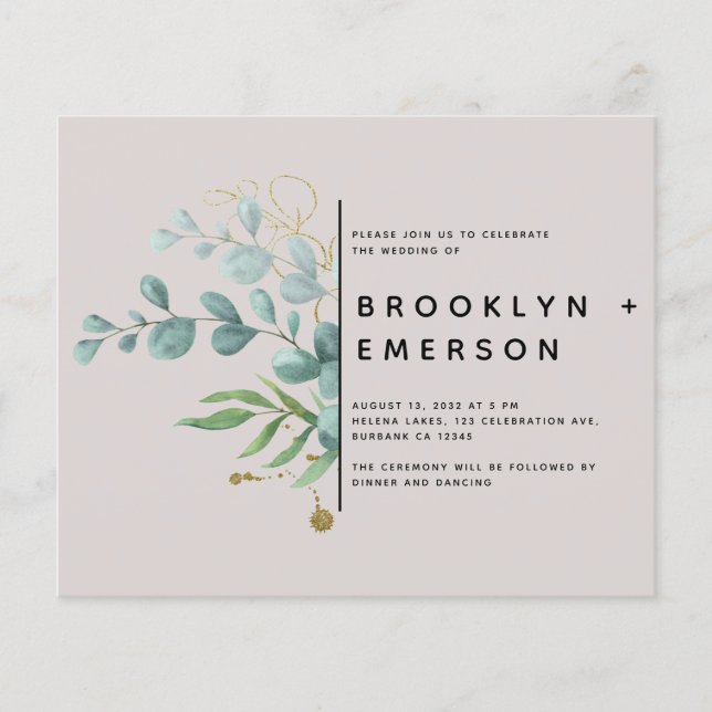 Papier BUDGET Eucalyptus Gold Foil Mariage moderne (Devant)