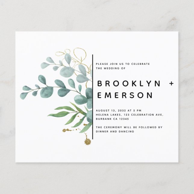 Papier BUDGET Eucalyptus Gold Foil Mariage moderne (Devant)