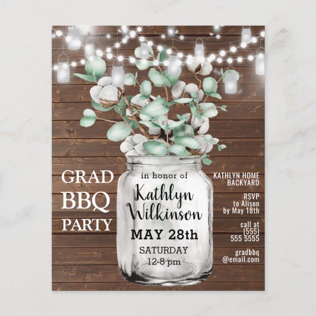 Papier BUDGET Eucalyptus Graduation BBQ Party Invitation (Devant)
