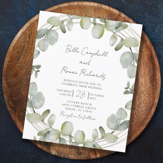Papier Budget Eucalyptus Green Gold Faire-part de mariage (Créateur téléchargé)