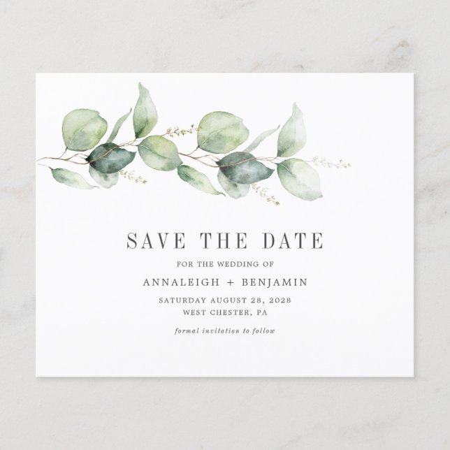 Papier Budget Eucalyptus Green Photo Enregistrer la date (Devant)