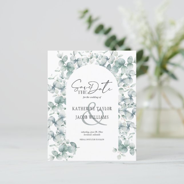 Papier Budget Eucalyptus Green Wedding Enregistrer la dat (Debout devant)