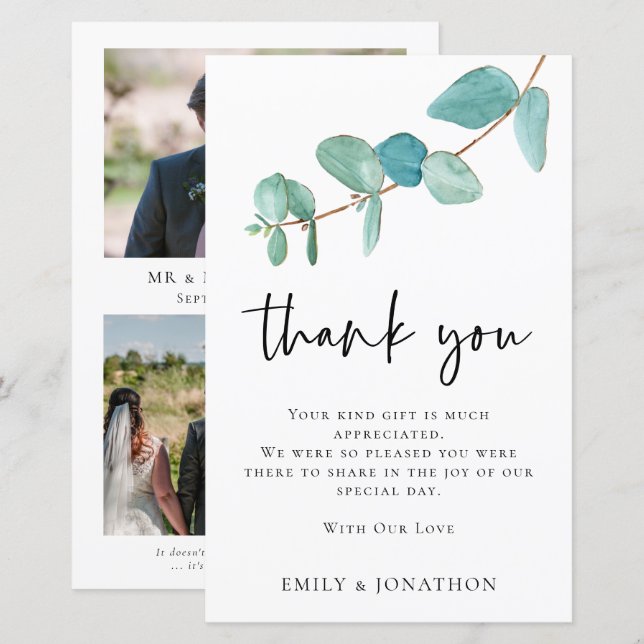 Papier BUDGET Eucalyptus Mariage 3 photo Merci (Devant / Derrière)