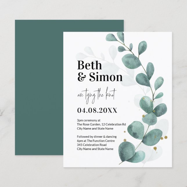 Papier Budget Eucalyptus Mariage d'aquarelle verte (Devant / Derrière)