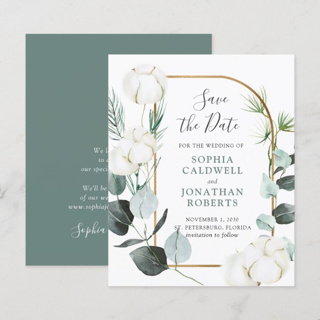 Papier Budget Eucalyptus Mariage d'hiver Enregistrer la d (Devant / Derrière)