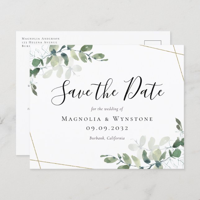 Papier Budget Eucalyptus Mariage Enregistrer La Date Cart (Devant / Derrière)