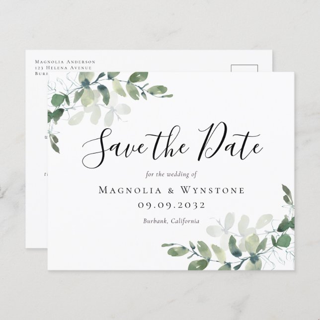 Papier Budget Eucalyptus Mariage Enregistrer La Date Cart (Devant / Derrière)