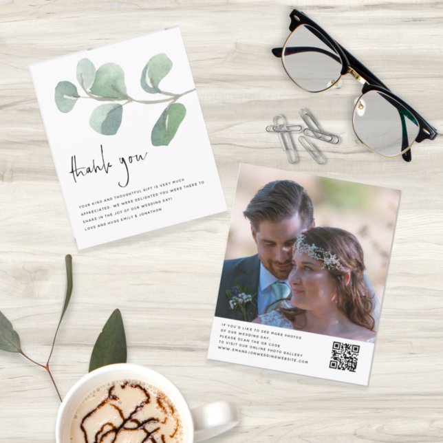 Papier Budget Eucalyptus Mariage Photo QR Code Merci (Créateur téléchargé)