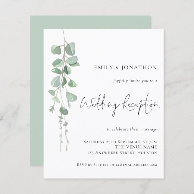 Papier Budget Eucalyptus Mariage Réception Invitation (Devant / Derrière)