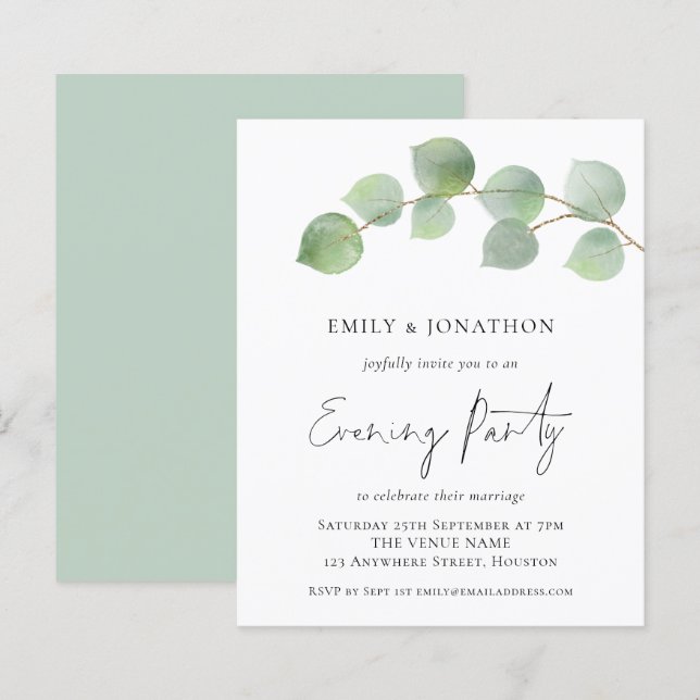 Papier BUDGET Eucalyptus Mariage Soirée Invitation (Devant / Derrière)