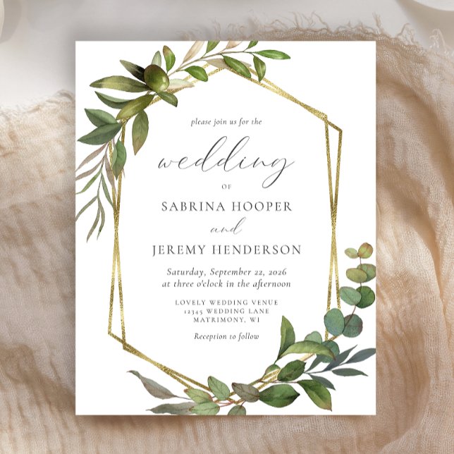 Papier Budget Eucalyptus Olive Gold Geo Wedding Invitatio (Créateur téléchargé)