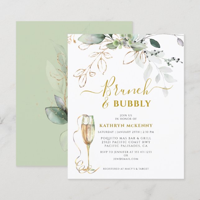 Papier Budget Eucalyptus Or Calligraphie Mariage Fête (Devant / Derrière)