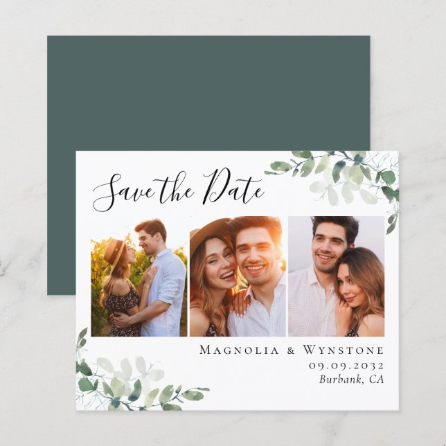 Papier Budget Eucalyptus photo mariage Enregistrer la dat (Devant / Derrière)