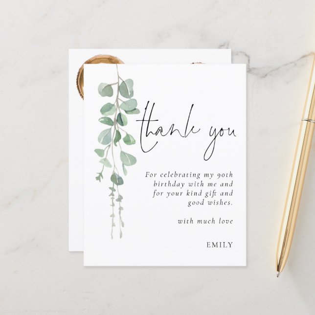 Papier Budget Eucalyptus Photo Merci 90e anniversaire (Devant/Arrière en situation)