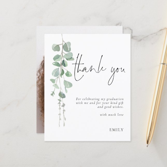 Papier Budget Eucalyptus Photo Merci de graduation (Devant/Arrière en situation)