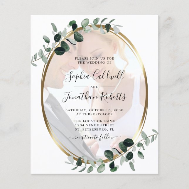 Papier Budget Eucalyptus Photo QR Code Mariage Invitation (Devant)