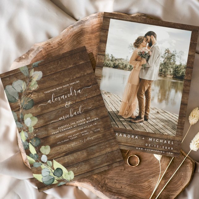 Papier Budget Eucalyptus Photo Rustique Mariage de bois (Créateur téléchargé)
