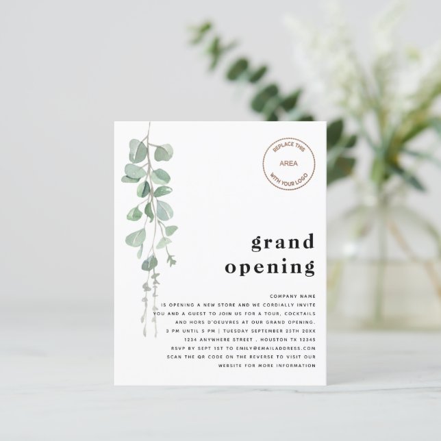 Papier Budget Eucalyptus QR Code Store Grand Ouverture Lo (Debout devant)