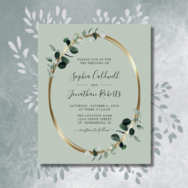 Papier Budget Eucalyptus Sage Gold Foil Invitation de mar (Budget Eucalyptus Sage Gold Foil Wedding Invitation)