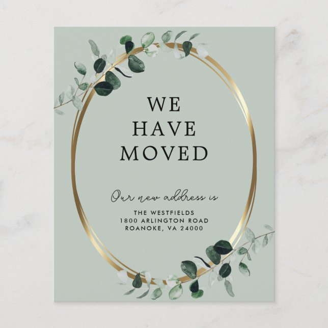 Papier Budget Eucalyptus Sage Nouvelle adresse Faire-part (Devant)