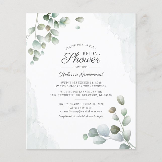 Papier Budget Eucalyptus Script nuptiale de douche Invita (Devant)