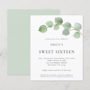 Papier Budget Eucalyptus Sweet sixteen Anniversaire Invit