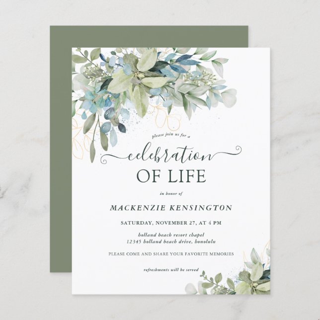 Papier Budget Eucalyptus Verdure Célébration de la vie (Devant / Derrière)