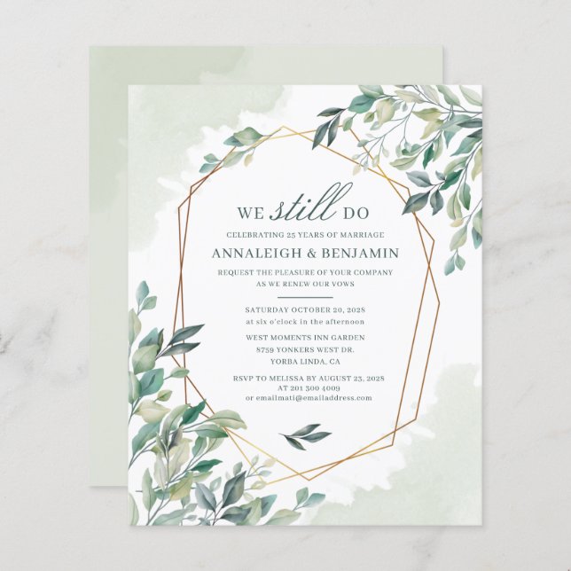 Papier Budget Eucalyptus Verdure Mariage Vow renouveau (Devant / Derrière)