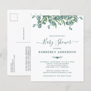 Papier Budget Eucalyptus Vert Baby shower  Invitation