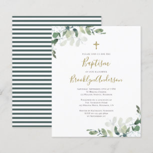 Papier Budget Eucalyptus Vert Baptême Invitation