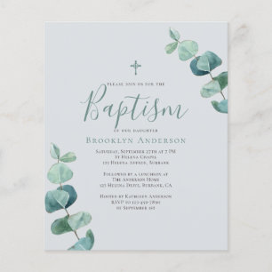 Papier Budget Eucalyptus Vert Baptême Invitation