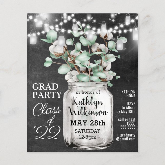Papier BUDGET Eucalyptus Vert GRAD Party Invitation (Devant)