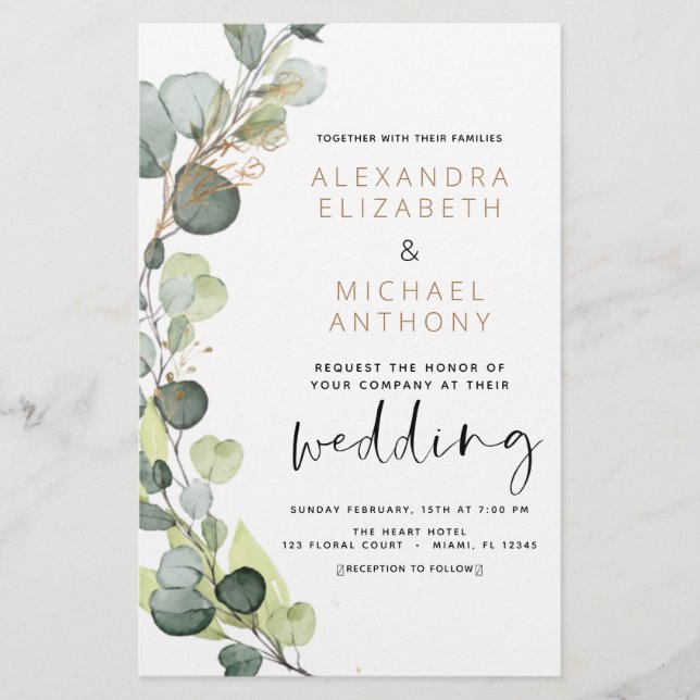 Papier Budget Eucalyptus Vert Mariage Invitations (Devant)