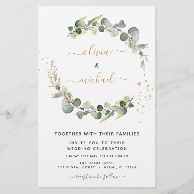 Papier Budget Eucalyptus Vert Mariage Invitations (Devant)