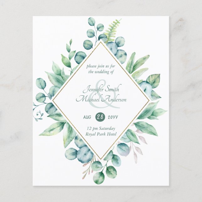 Papier Budget Eucalyptus Vert Mariage Invitations moderne (Devant)