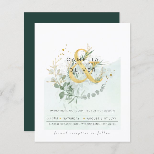 Papier Budget Eucalyptus Vert Mariage QR CODE Invitation (Devant / Derrière)