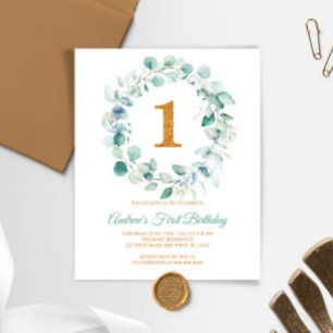 Papier Budget Eucalyptus Wreath First Birthday Invitation