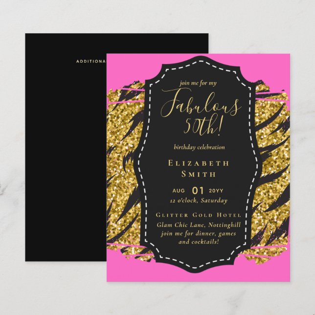Papier BUDGET Fabuleux 50e anniversaire Glam Chick Invite (Devant / Derrière)
