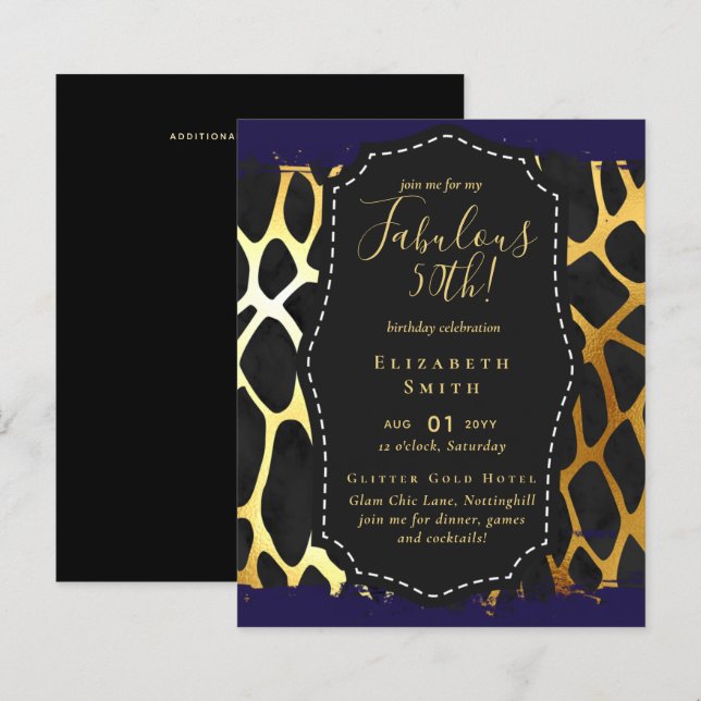 Papier BUDGET Fabuleux 50e anniversaire Glam Chick Invite (Devant / Derrière)