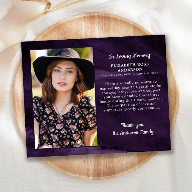 Papier Budget Faire-part de décès Photo Merci Violet (Créateur téléchargé)