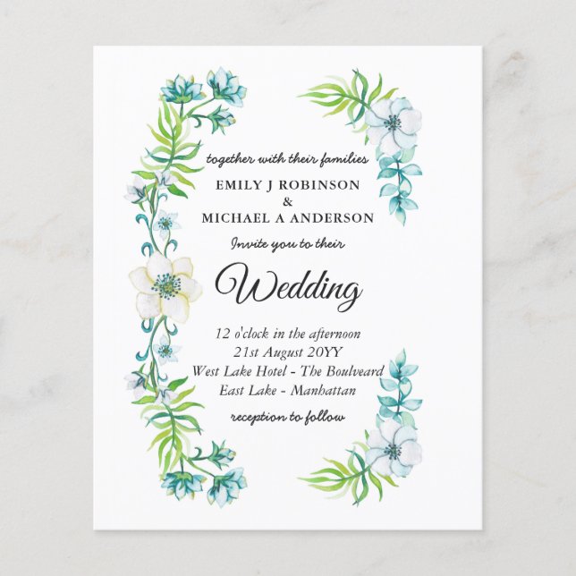 Papier Budget Faire-part de mariage Blue Floral Spring (Devant)
