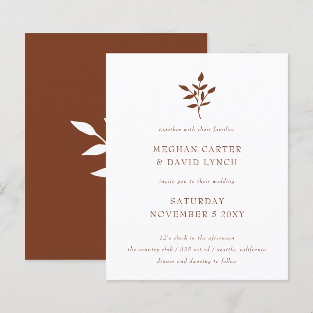 Papier Budget Faire-part de mariage botanique en terre cu (Devant / Derrière)