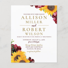 Papier Budget Faire-part de mariage de tournesol Bourgogn
