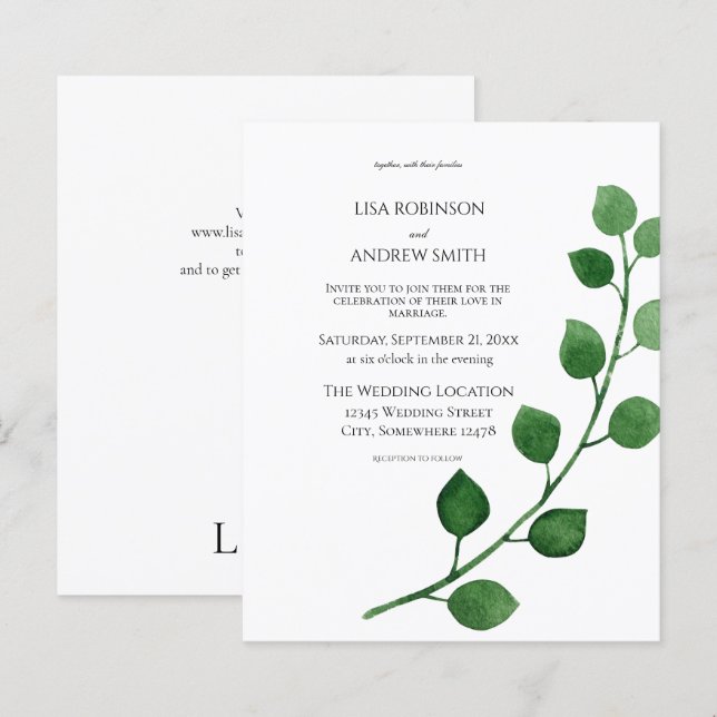 Papier Budget Faire-part de mariage Eucalyptus (Devant / Derrière)