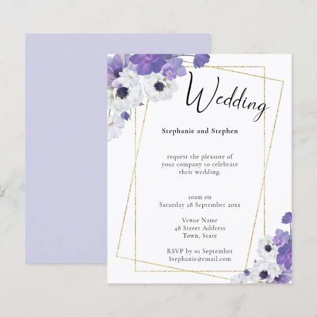 Papier Budget Faire-part de mariage floral violet géométr (Devant / Derrière)